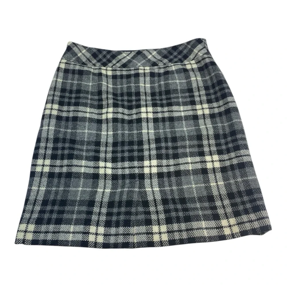 L.L.Bean Women's Wool Blend Plaid A-Line Skirt Gray Black Size 12 Regular - Picture 5 of 8